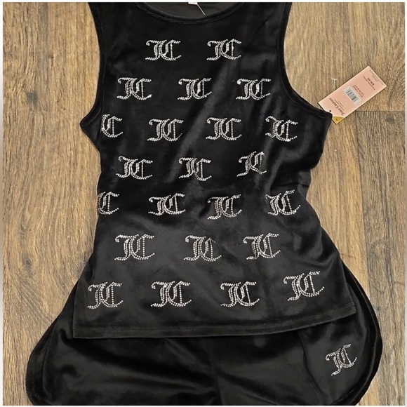 Juicy Couture JC Black Rhinestone Tank & Short Set - Picture 8 of 13